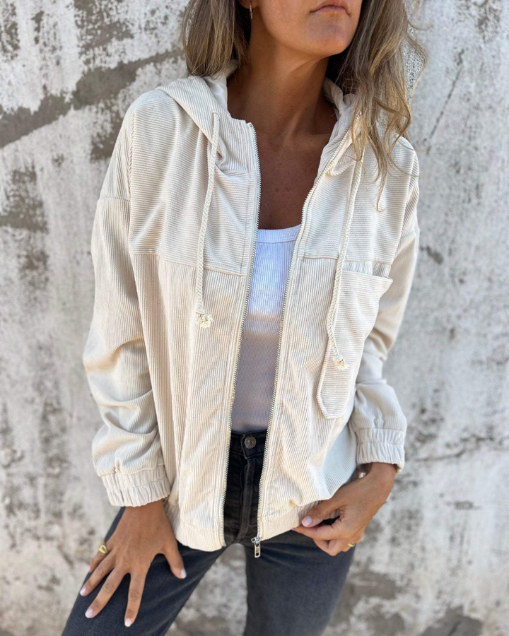 Ella™ | Felpa con cappuccio e zip, effetto costine