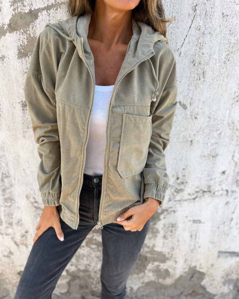 Ella™ | Felpa con cappuccio e zip, effetto costine