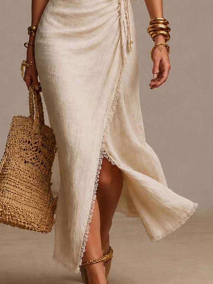 Clémence | Abito midi con scollo incrociato e pizzo