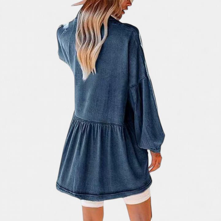 DELIA™ – Camicia in denim dal taglio rilassato con orlo sfrangiato