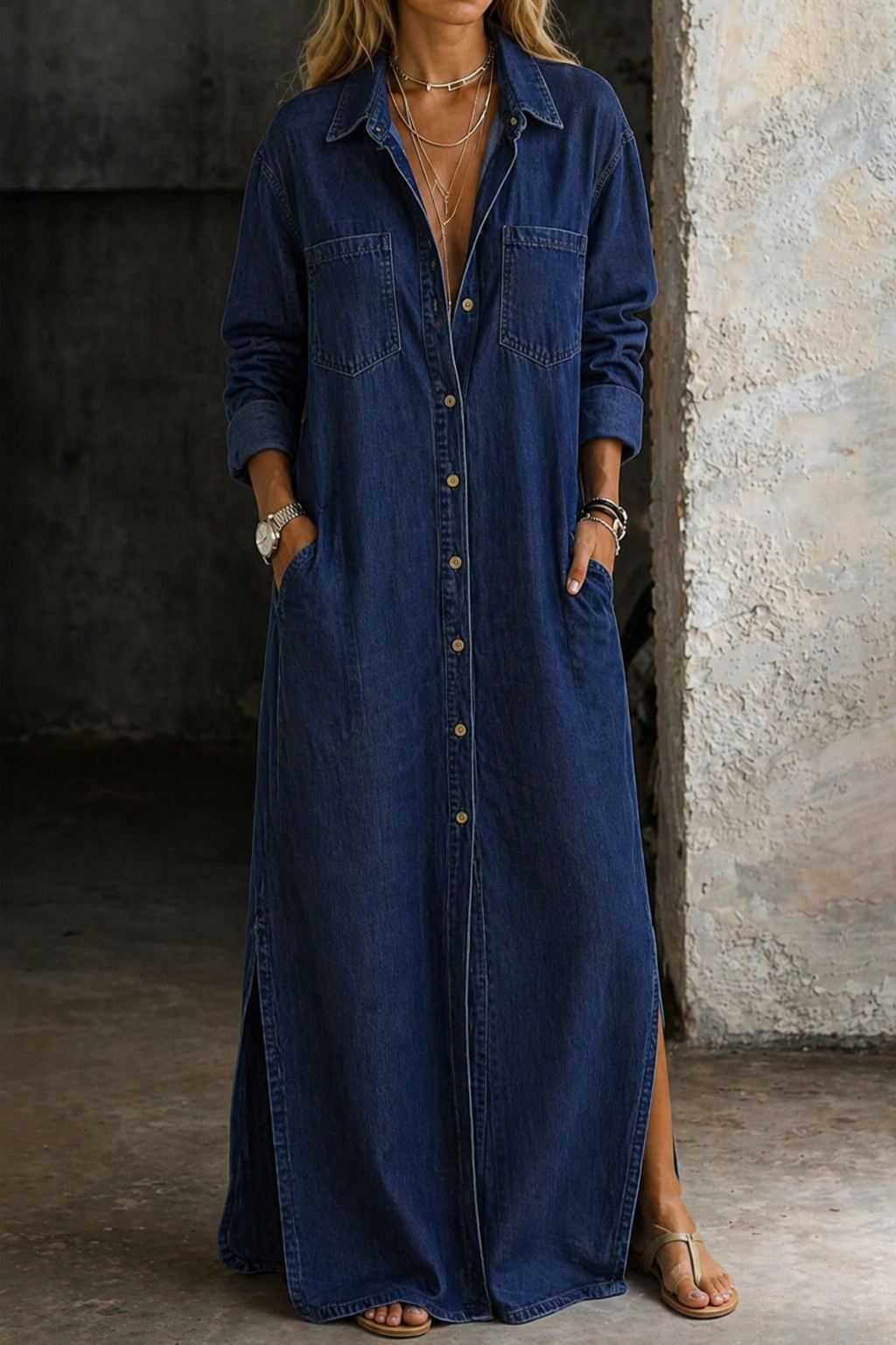 Mila - Abito lungo in denim con camicetta