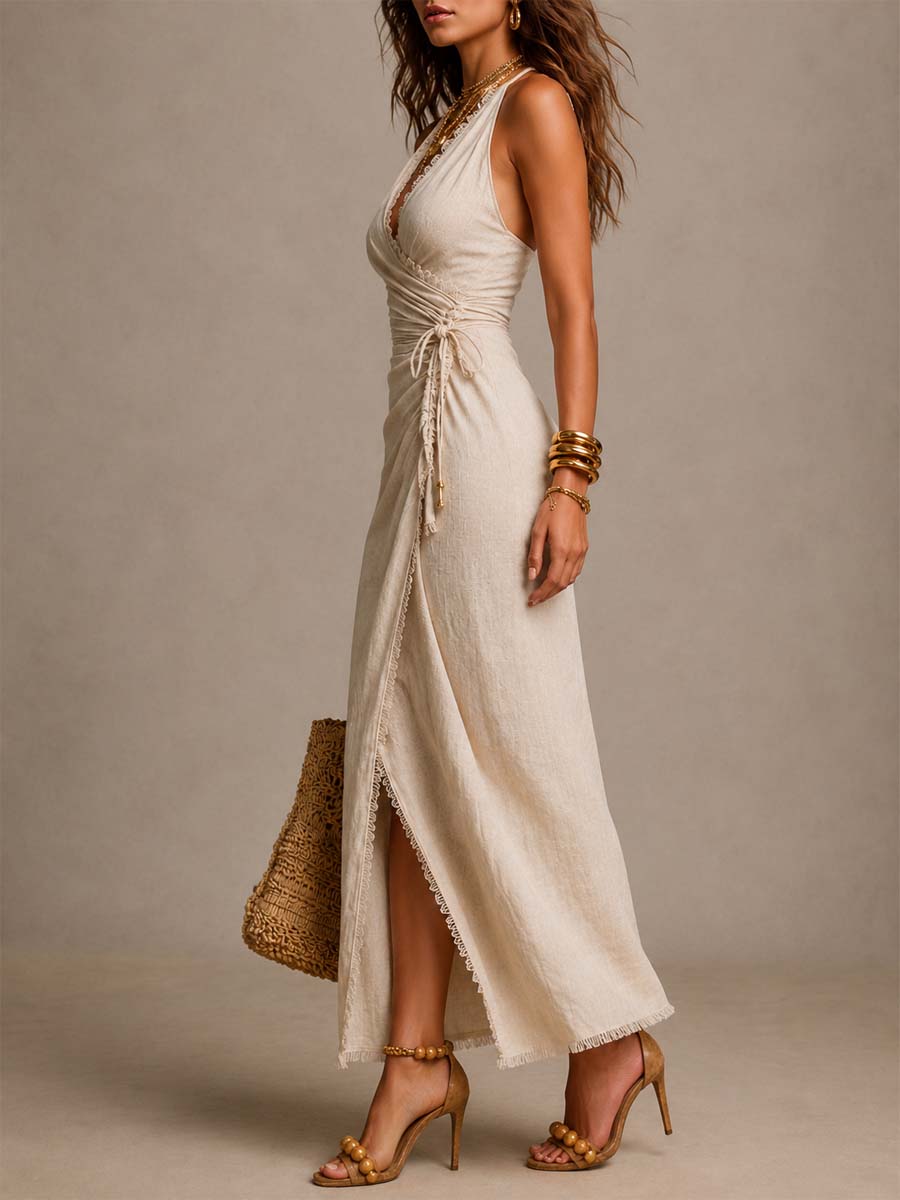 Clémence | Abito midi con scollo incrociato e pizzo