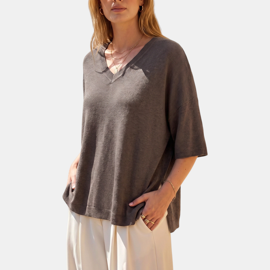 Maglione oversize a maniche corte e scollo a V