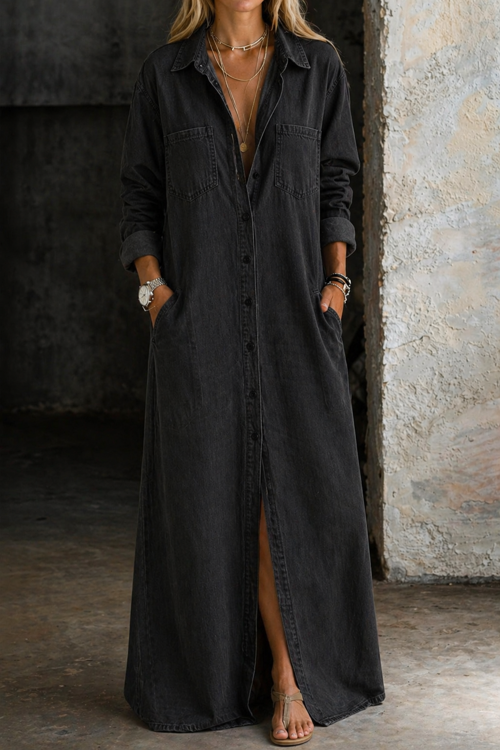Mila - Abito lungo in denim con camicetta
