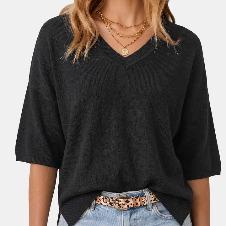 Maglione oversize a maniche corte e scollo a V