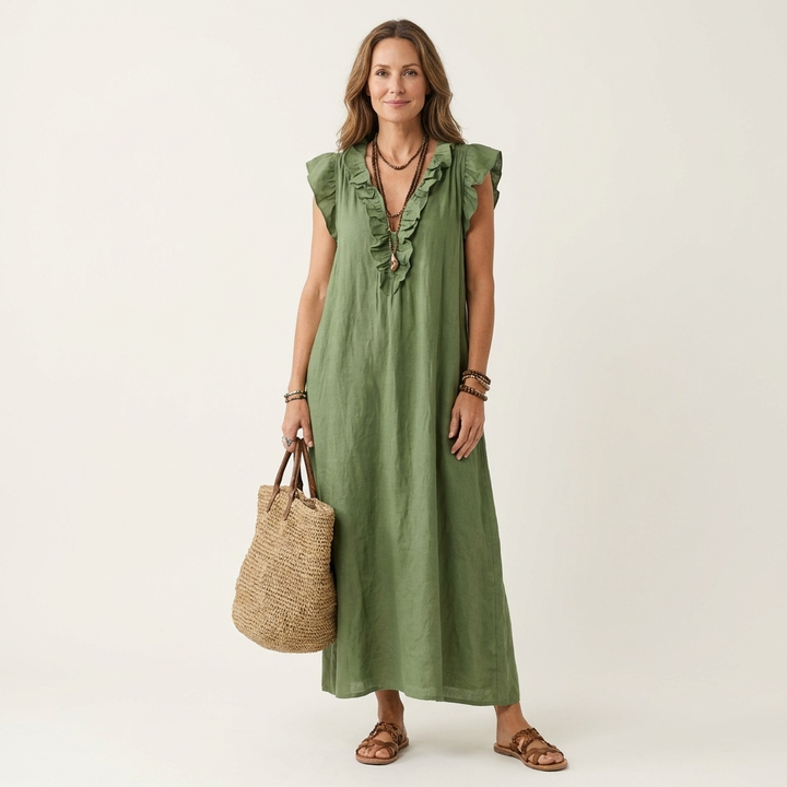 Josette | Abito Maxi con Rouches e Scollatura a V