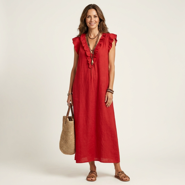 Josette | Abito Maxi con Rouches e Scollatura a V