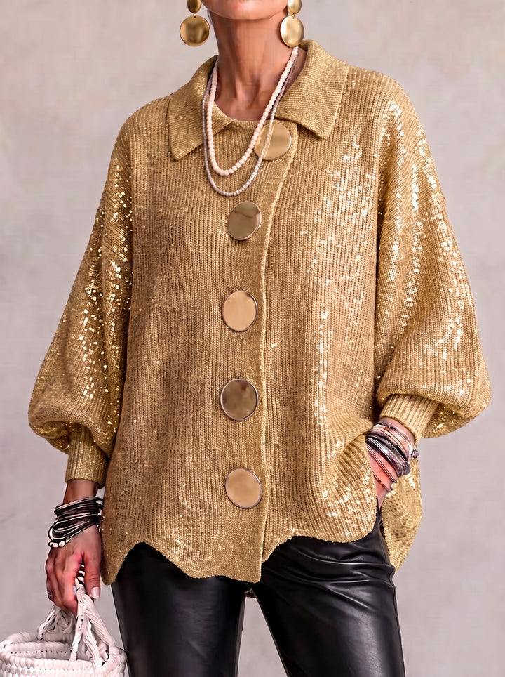 Isadora™ | Cardigan oversize con colletto e grandi bottoni in metallo