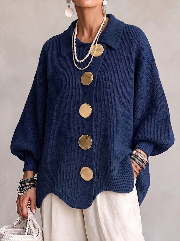 Isadora™ | Cardigan oversize con colletto e grandi bottoni in metallo