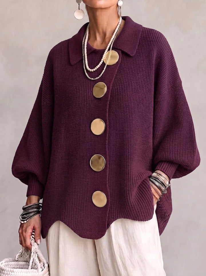 Isadora™ | Cardigan oversize con colletto e grandi bottoni in metallo